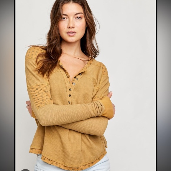 Free People Heart To Heart Henley Top Womens XS Thermal Waffle Floral Shirt J - Picture 2 of 11